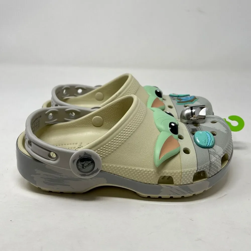 New Crocs Star Wars Baby Yoda Mandalorian Classic Clogs with Jibbitz Sz J2